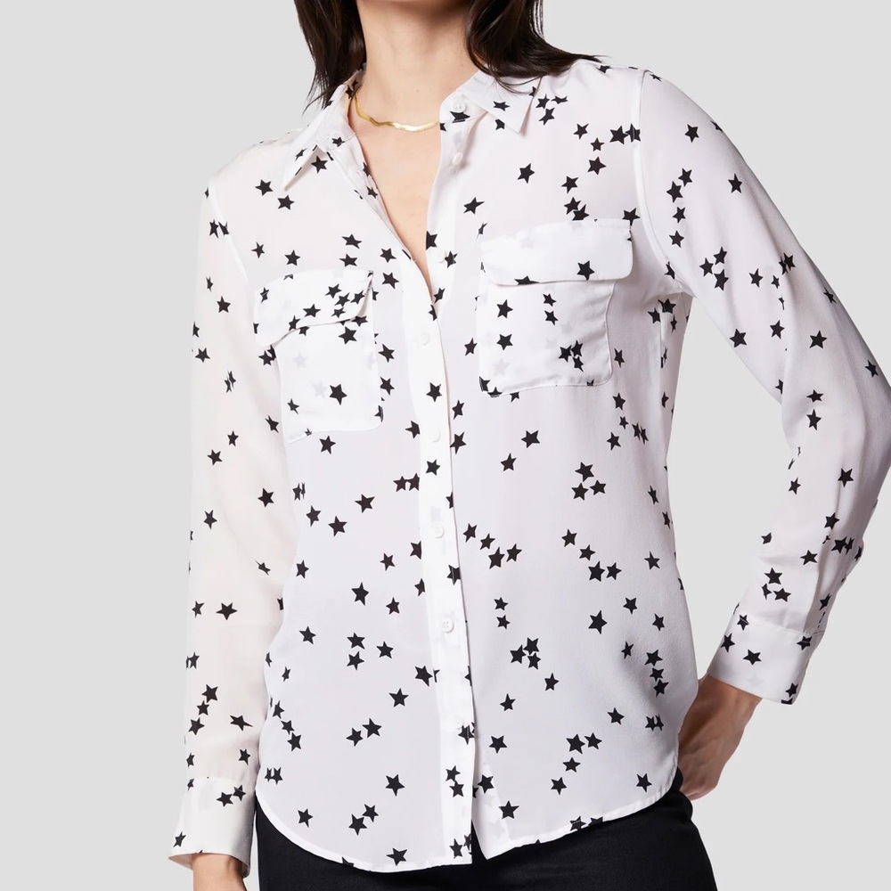 Equipment Slim Signature Silk Shirt - white with black stars